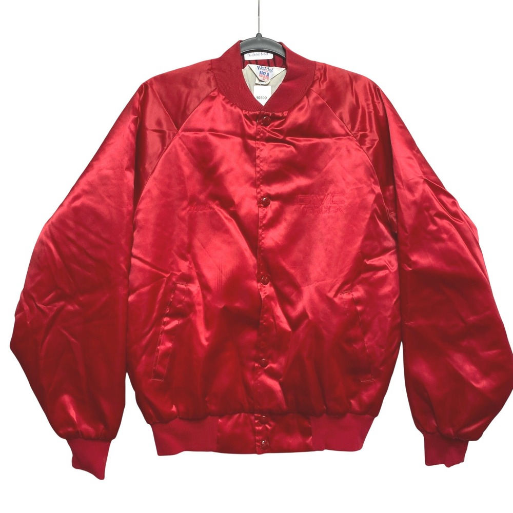 GMC Truck Bomber Jacket Red Mens M Made in USA 80s  Satin Vintage West Ark